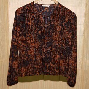 Cabi Womens Career Snake Print Faux Wrap Blouse Medium